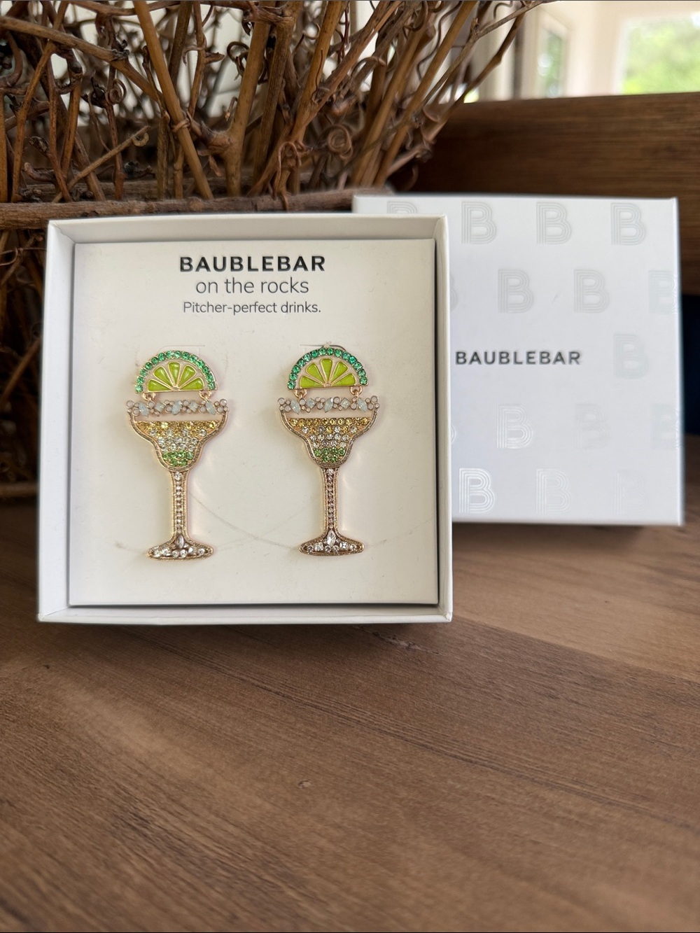 BaubleBar Green and Gold Crystal Margarita Earrings